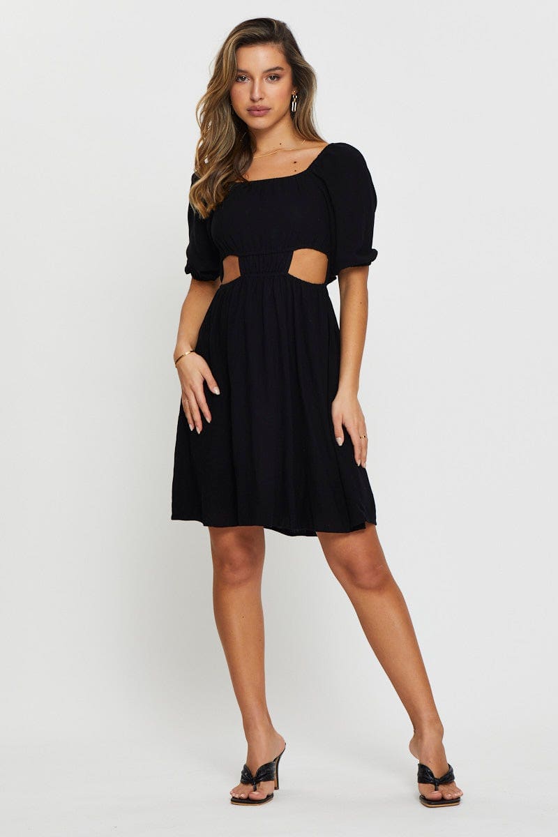 PMO FB SKTER DRESS Black Mini Dress Short Sleeve for Women by Ally