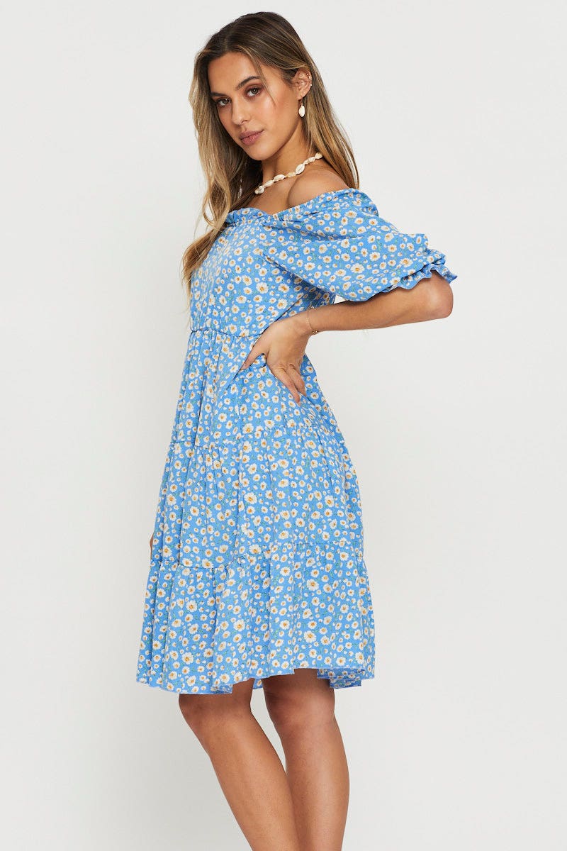 PMO FB SKTER DRESS Print Mini Dress Off Shoulder for Women by Ally