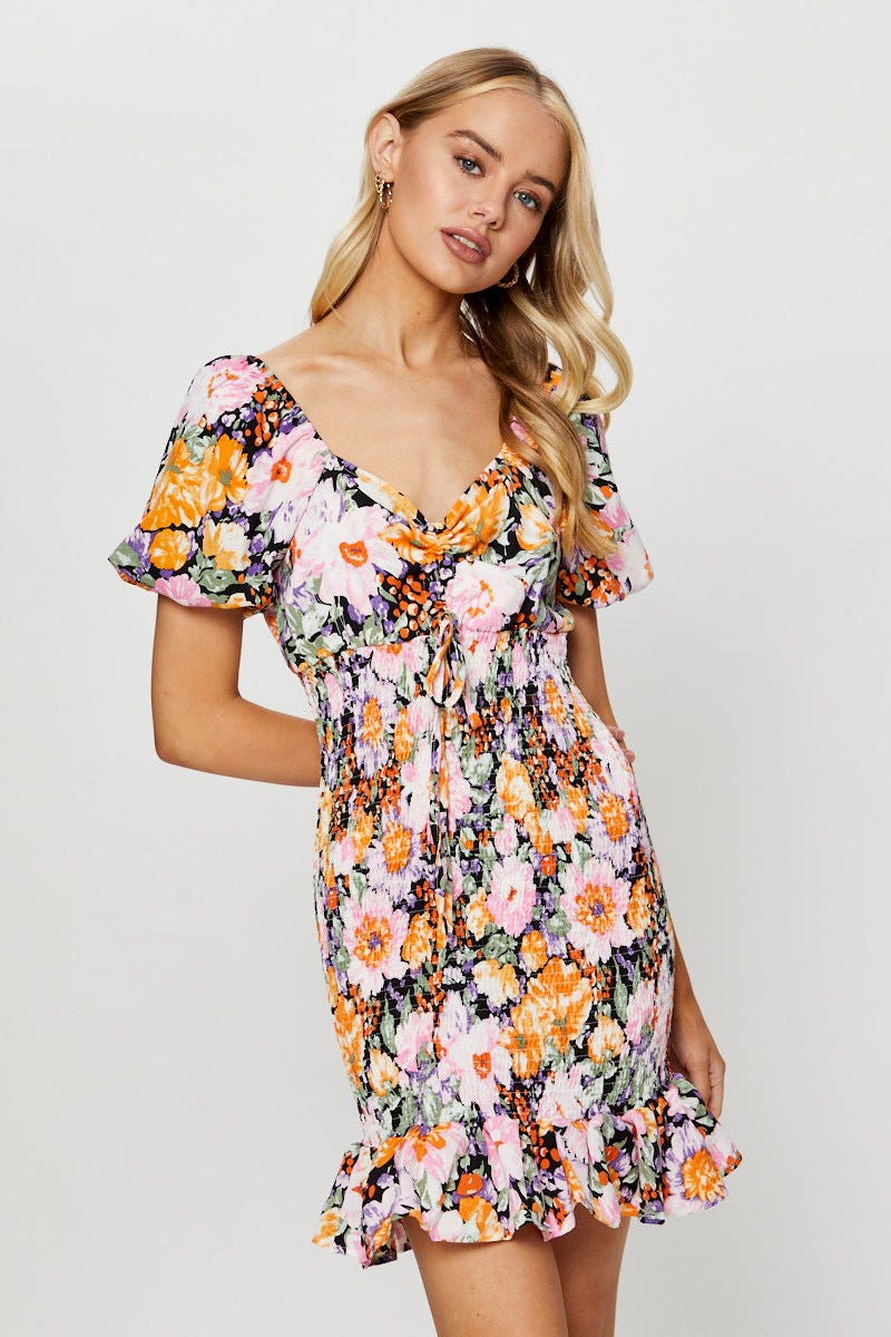 PMO FB SKTER DRESS Print Mini Dress Ruffle for Women by Ally
