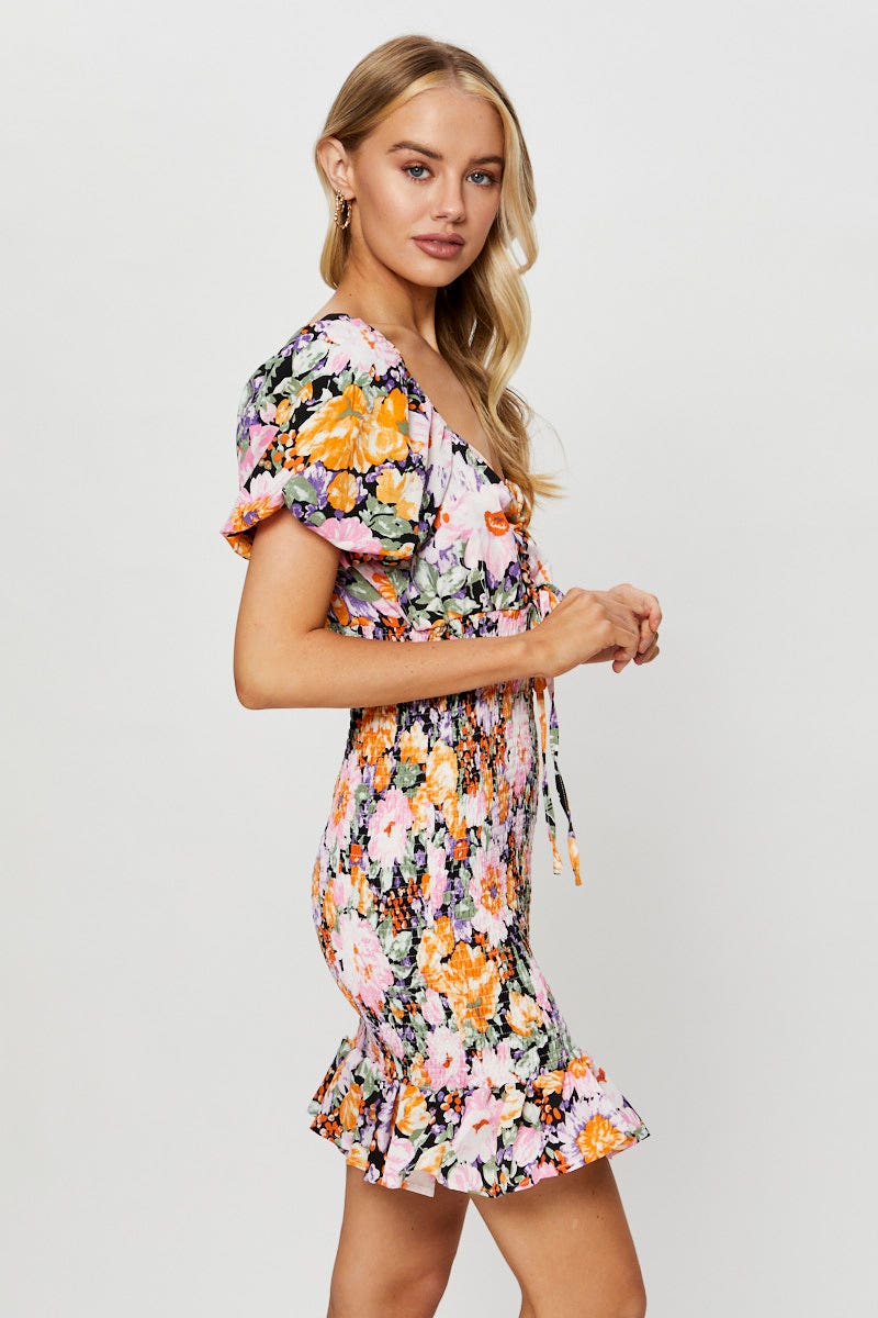 PMO FB SKTER DRESS Print Mini Dress Ruffle for Women by Ally