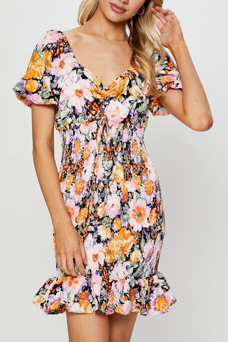 PMO FB SKTER DRESS Print Mini Dress Ruffle for Women by Ally