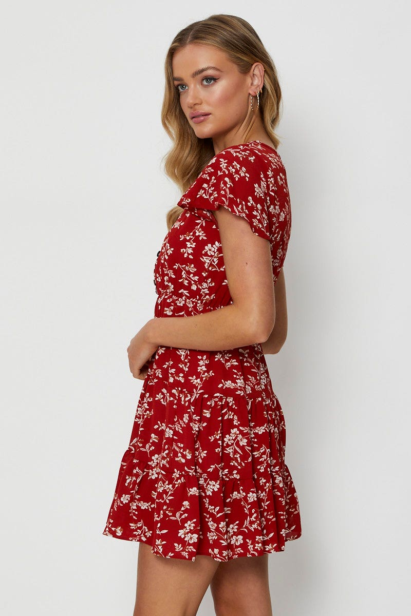 PMO FB SKTER DRESS Print Mini Dress V Neck for Women by Ally
