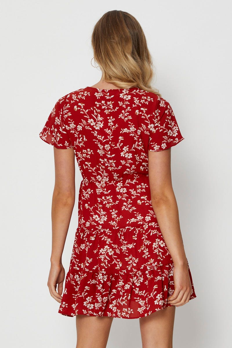 PMO FB SKTER DRESS Print Mini Dress V Neck for Women by Ally