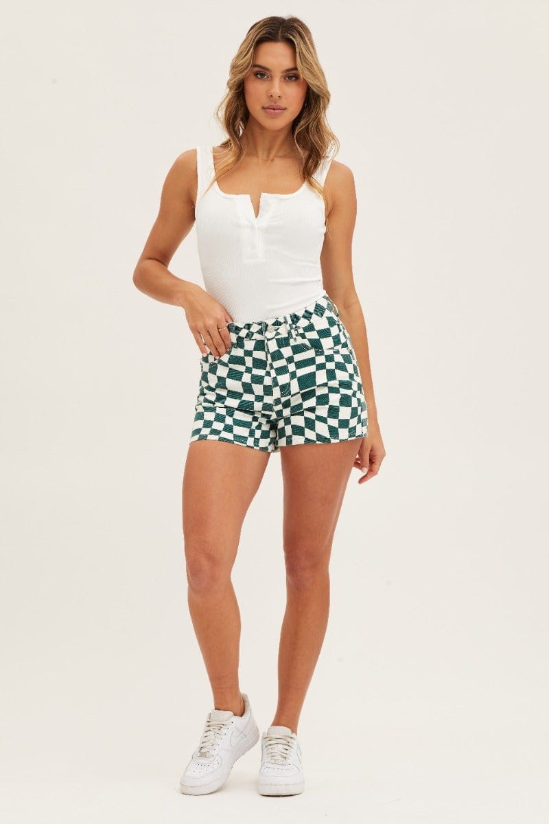 RELAXED SHORT Abstract Print High Rise Relaxed Denim Shorts for Women by Ally