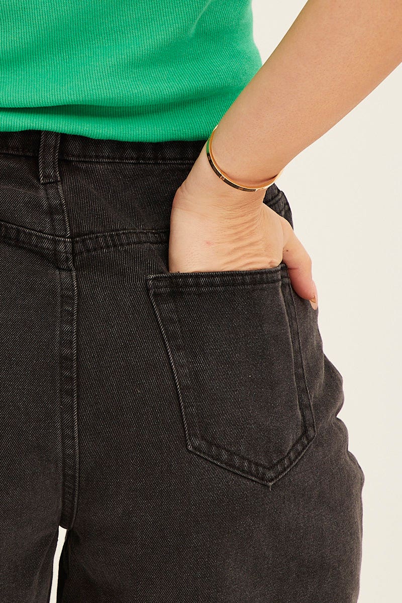 RELAXED SHORT Black High Waist Longline Denim Shorts for Women by Ally