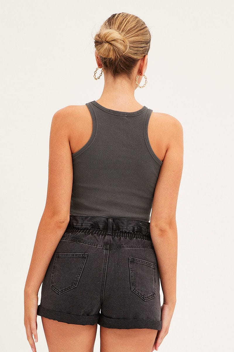 RELAXED SHORT Black Paperbag Denim Shorts High Rise for Women by Ally