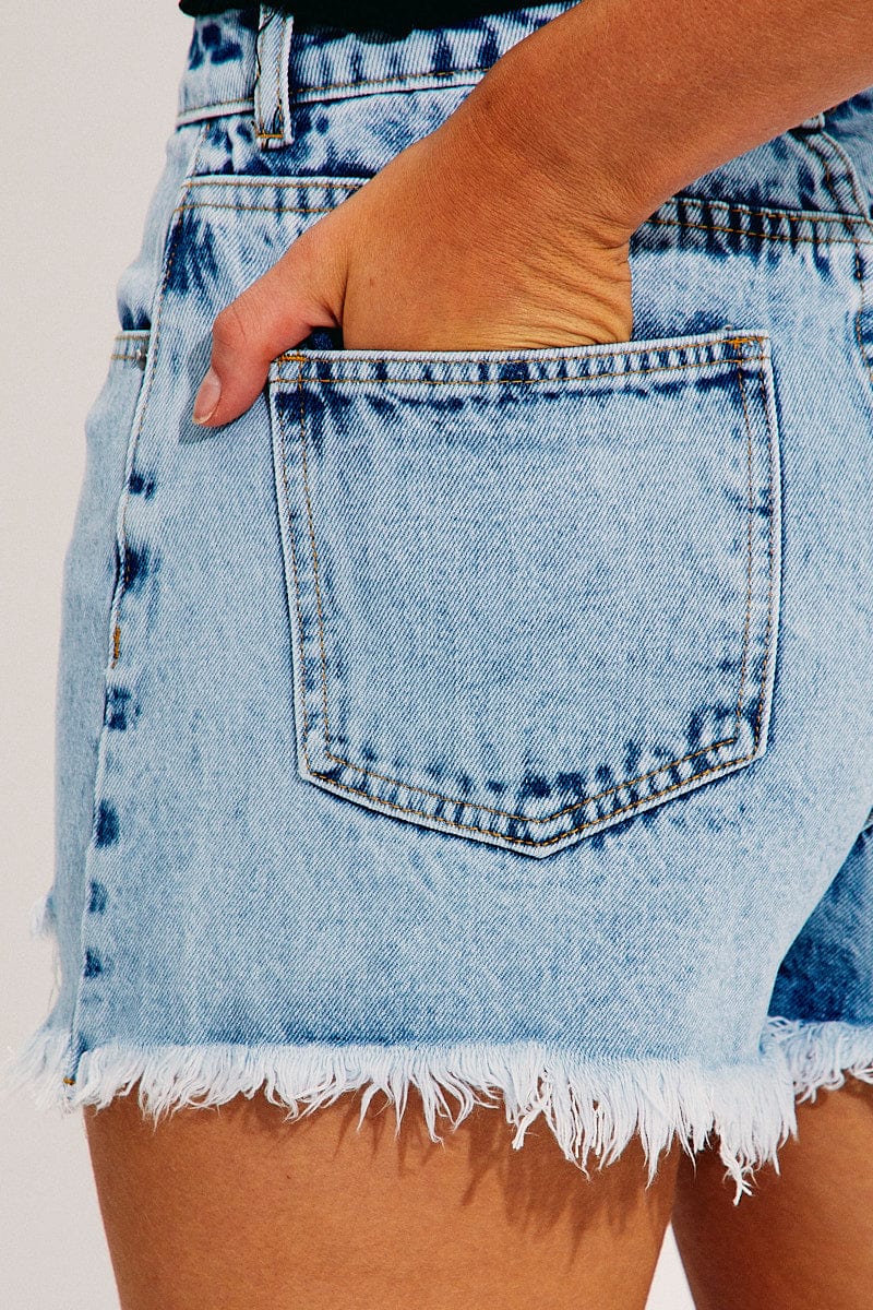 RELAXED SHORT Blue Distressed High Rise Denim Shorts for Women by Ally