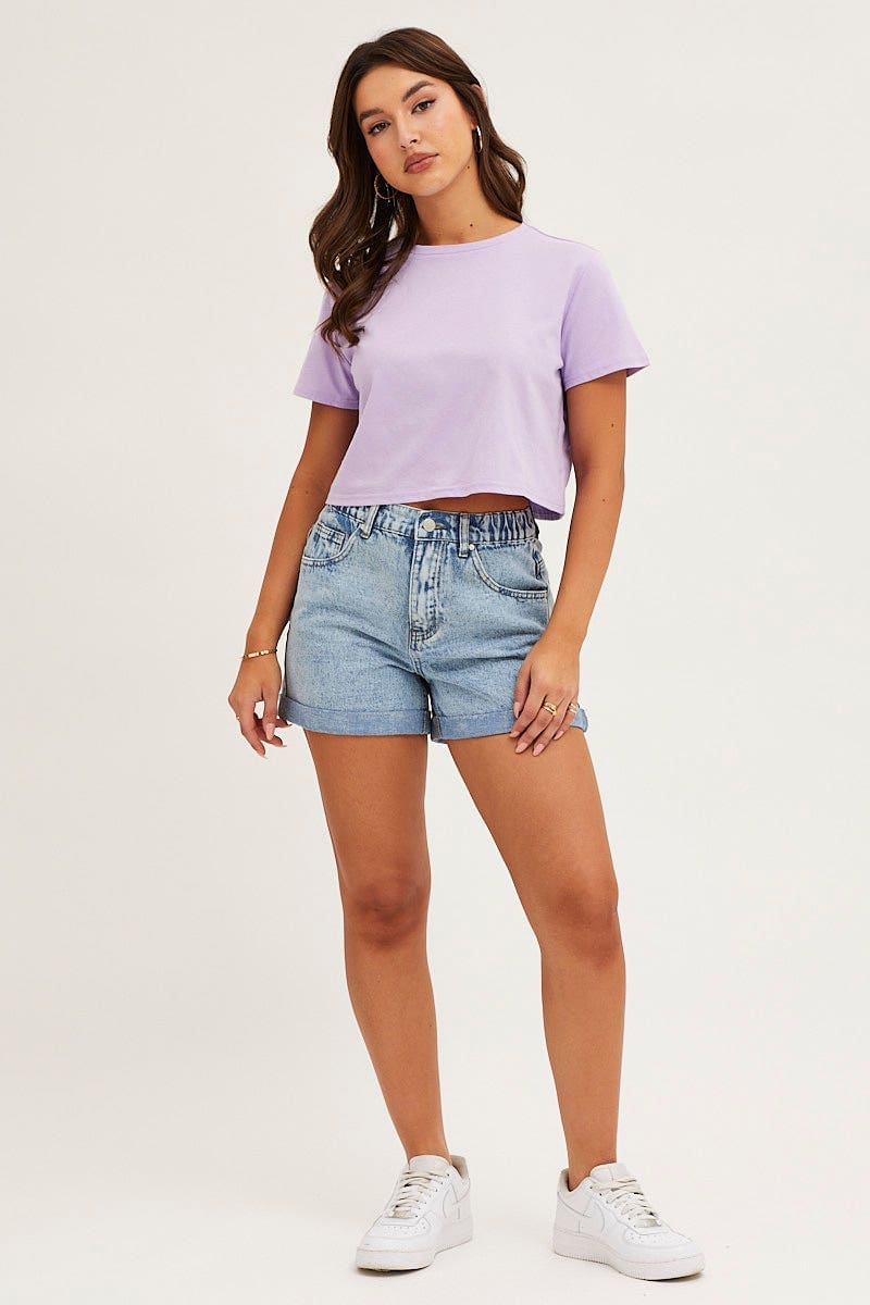 RELAXED SHORT Blue High Rise Relaxed Denim Shorts for Women by Ally