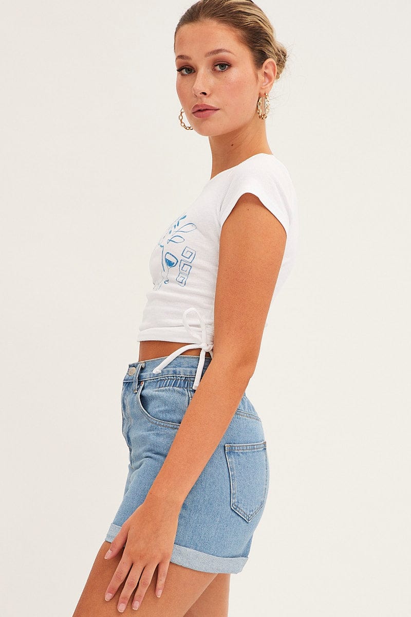 RELAXED SHORT Blue Paperbag Denim Shorts High Rise for Women by Ally
