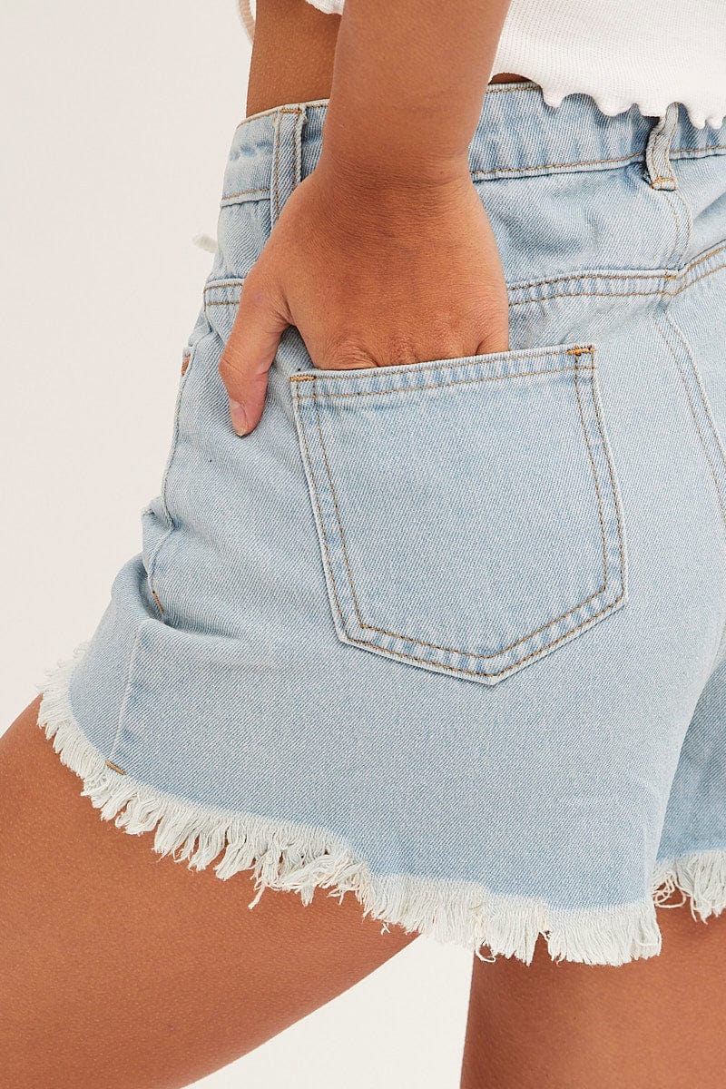 RELAXED SHORT Blue Steel Blue Relaxed Denim Shorts High Rise Acid Wash for Women by Ally