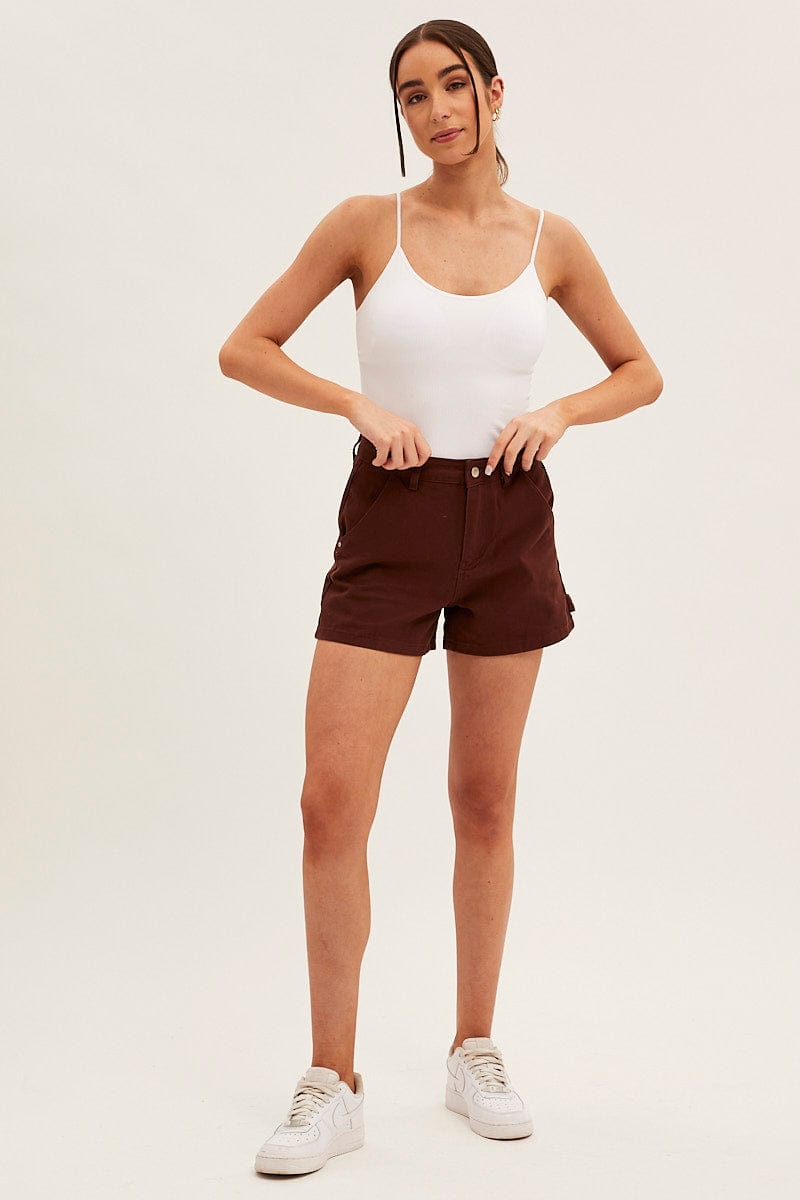 RELAXED SHORT Brown Carpenter Denim Shorts High Rise for Women by Ally