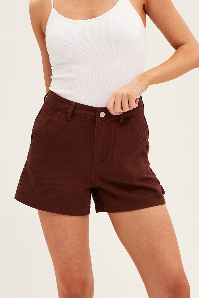 RELAXED SHORT Brown Carpenter Denim Shorts High Rise for Women by Ally