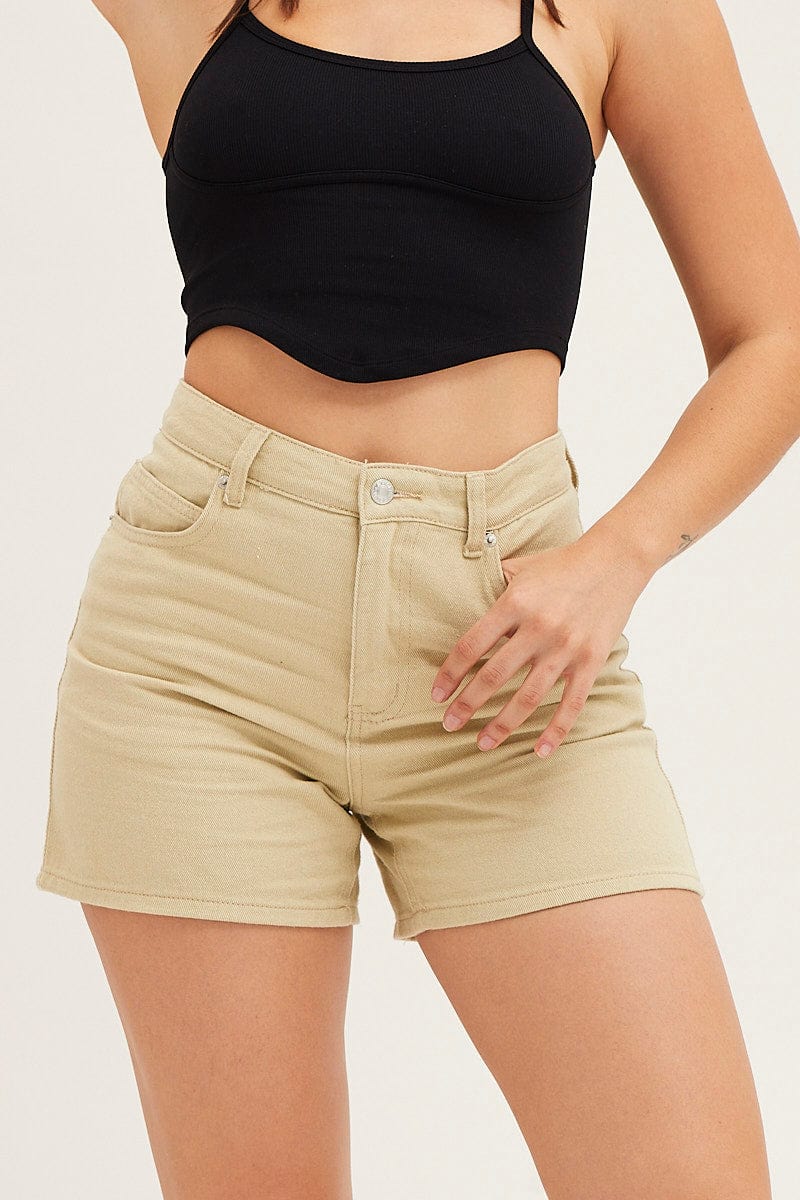 RELAXED SHORT Camel Denim Shorts High Rise for Women by Ally