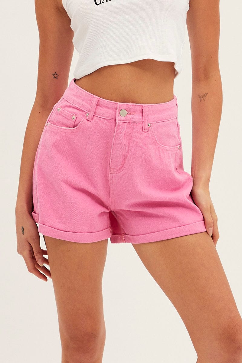 RELAXED SHORT Pink Relaxed Shorts High Rise for Women by Ally