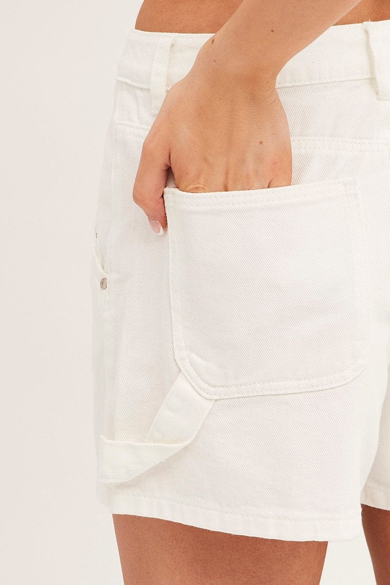 RELAXED SHORT White Carpenter Denim Shorts High Rise for Women by Ally