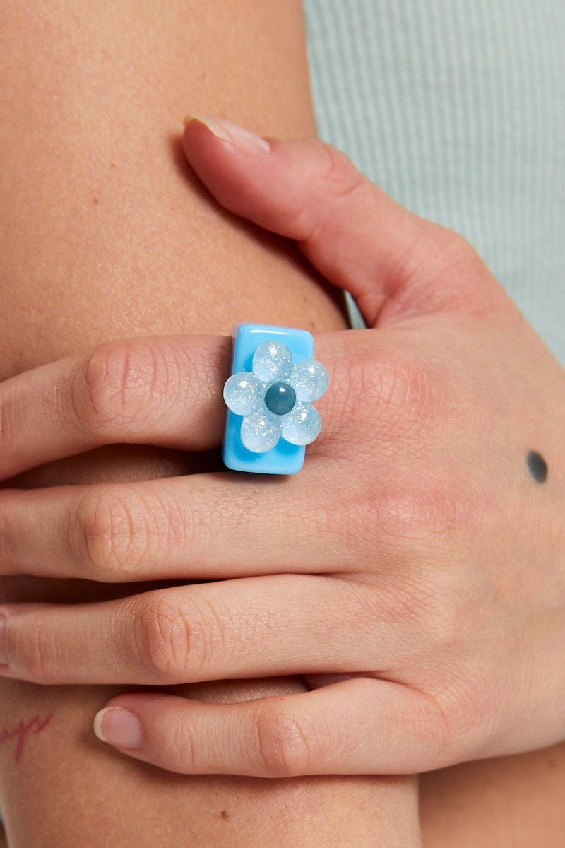 RING Blue Chunky Flower Ring for Women by Ally