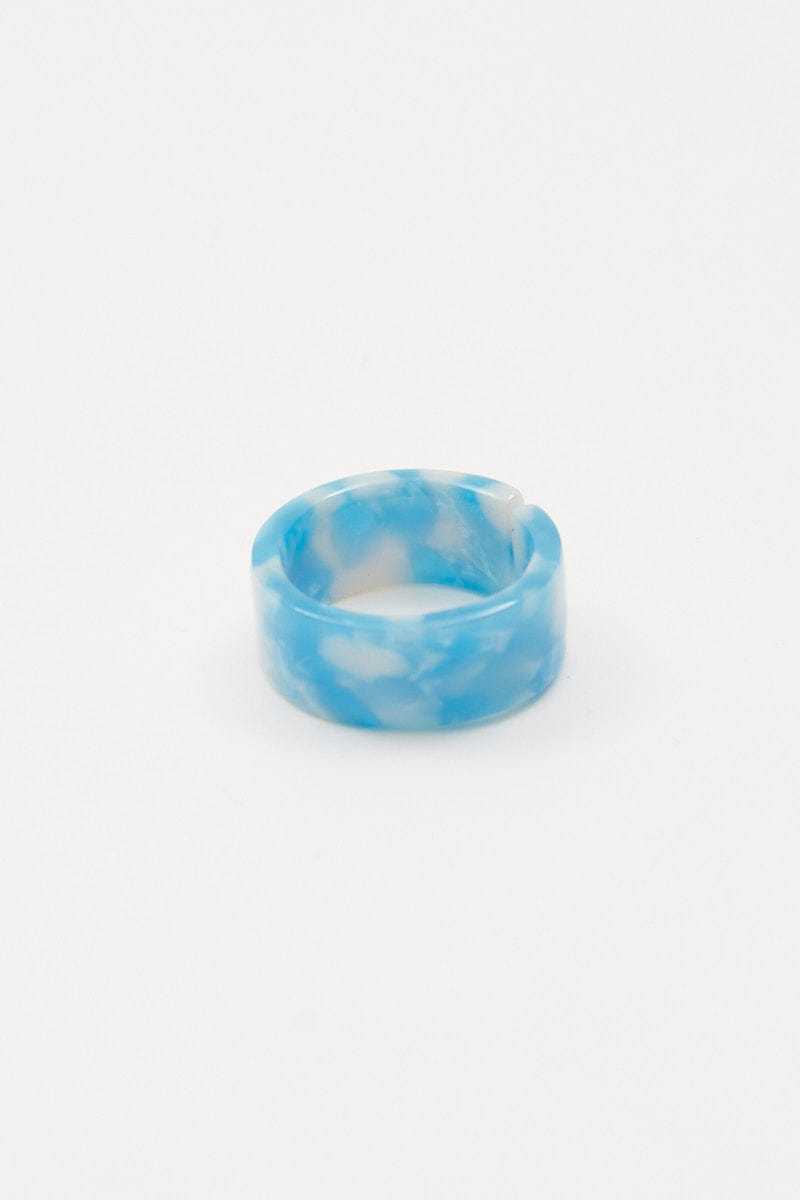 RING Blue Marble Chunky Plastic Ring for Women by Ally