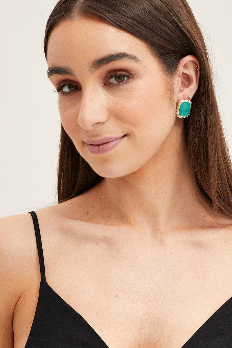 RING Green Squared Earrings for Women by Ally