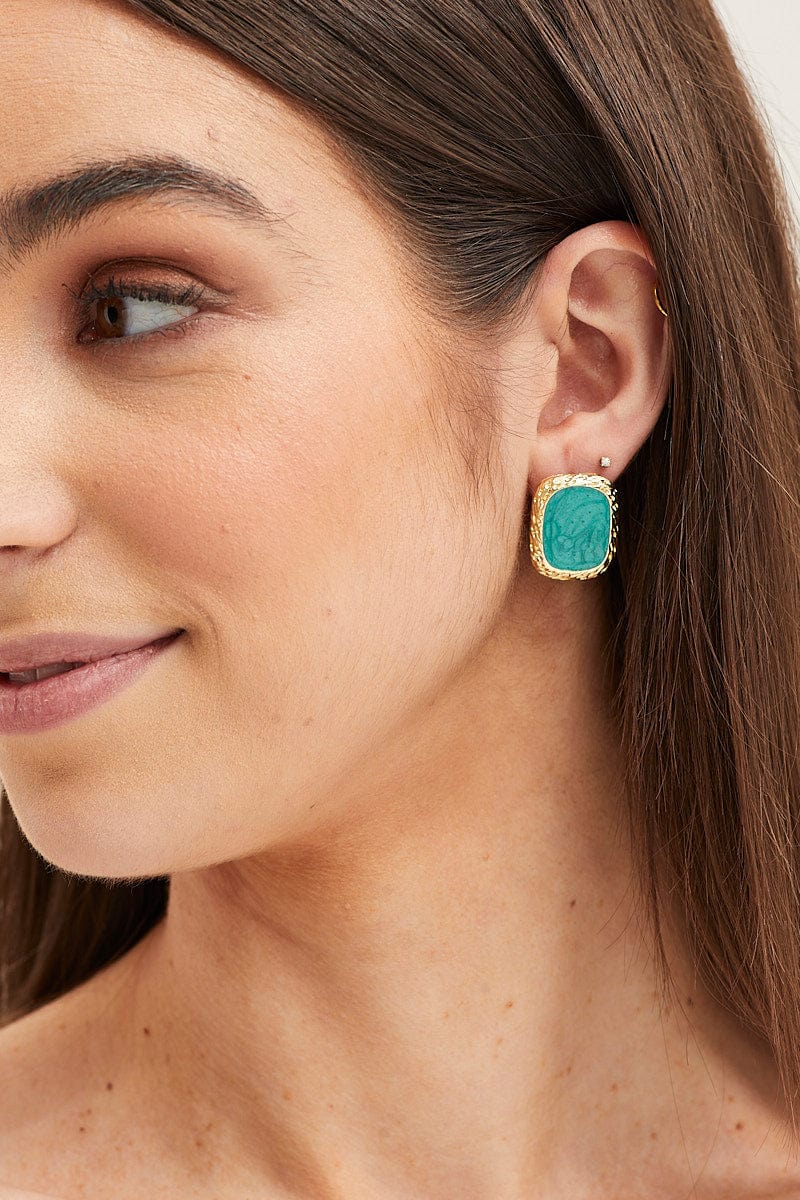 RING Green Squared Earrings for Women by Ally