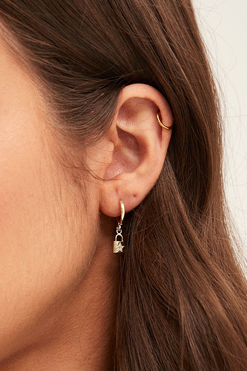 RING Metallic Lock Earrings for Women by Ally