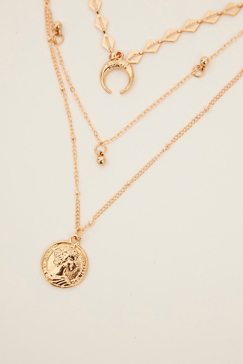 RING Metallic Moon And Coin Charm Layered Necklace for Women by Ally