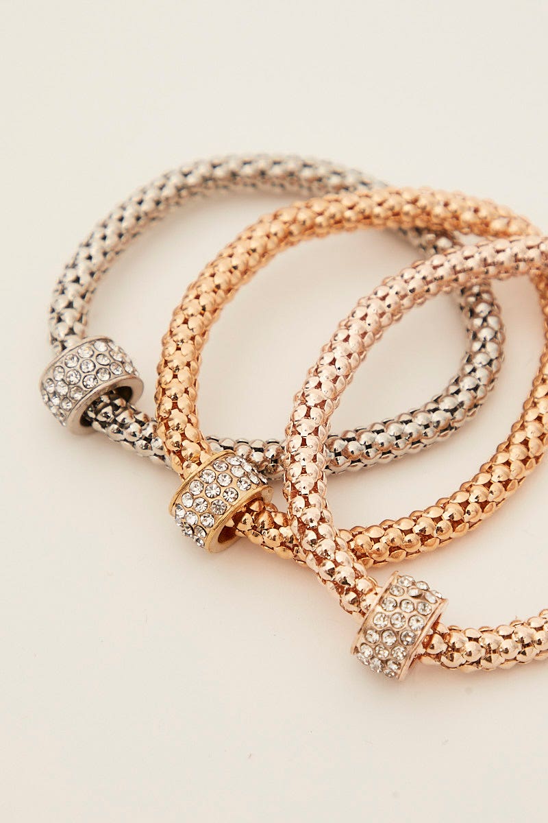 RING Multi 3 Pack Rhinestone Decor Bracelet for Women by Ally