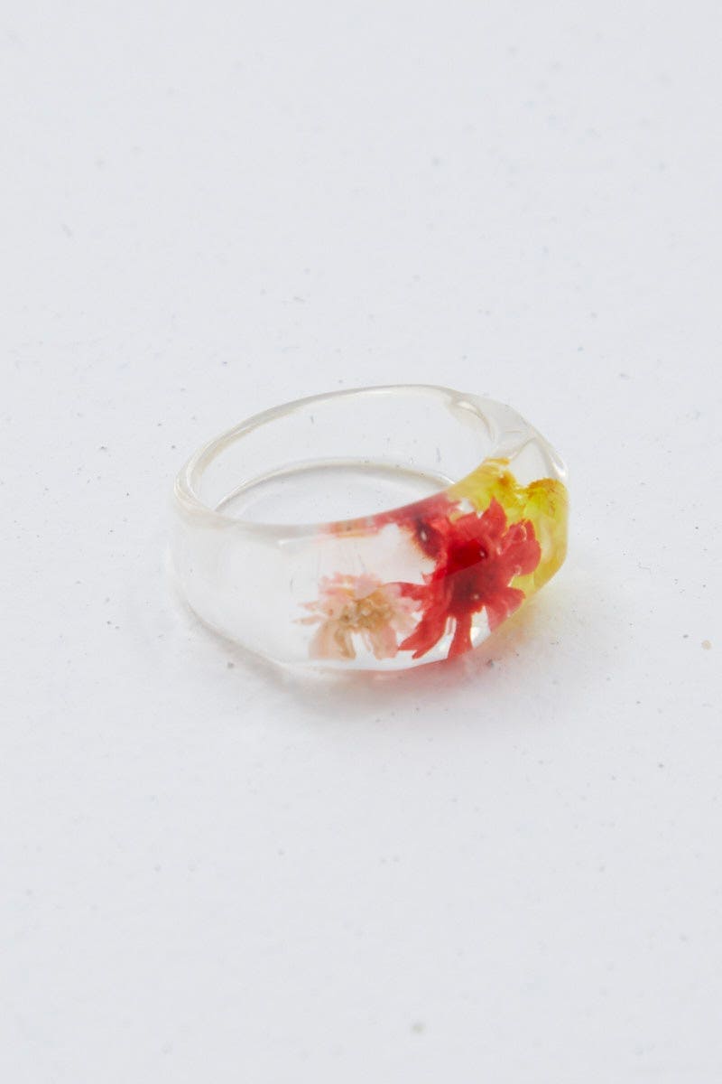 RING Multi Clear Pressed Flowers Ring for Women by Ally