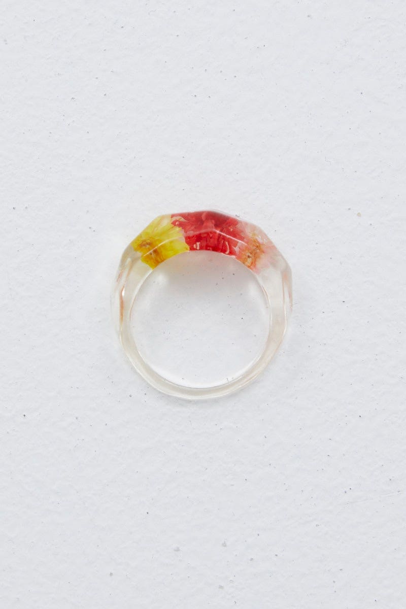 RING Multi Clear Pressed Flowers Ring for Women by Ally