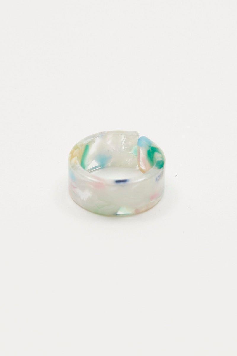 RING White Marble Chunky Plastic Ring for Women by Ally