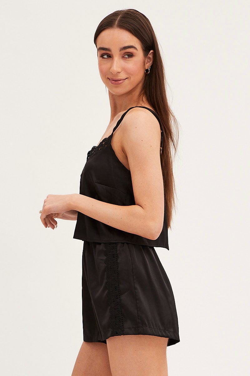 SATIN SET Black Pyjamas Set Sleeveless Cami Shorts Satin for Women by Ally