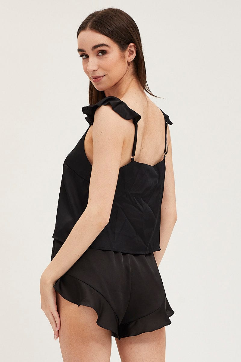 SATIN SET Black Satin Pajamas Set Sleeveless for Women by Ally