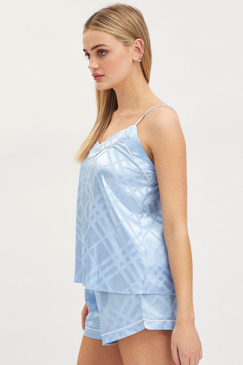 SATIN SET Blue Satin Pajamas Set Sleeveless for Women by Ally
