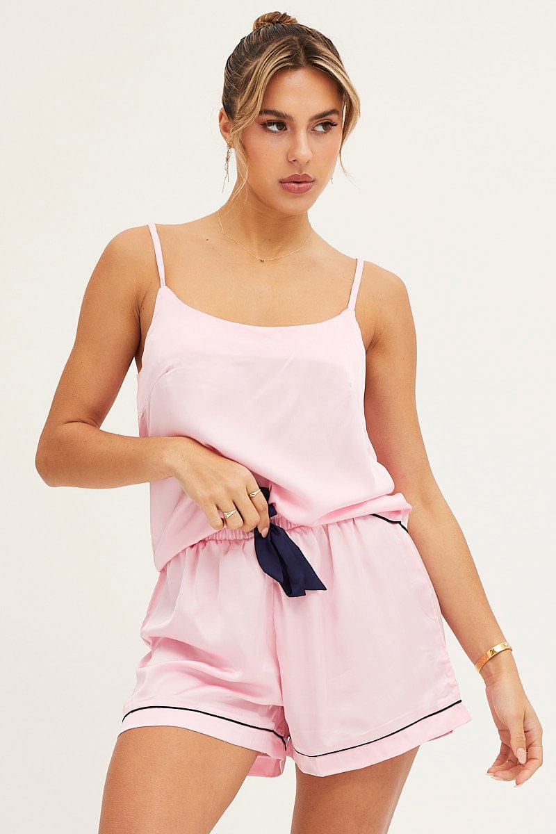 SATIN SET Pink Satin Cami Top & Shorts Pj Set for Women by Ally