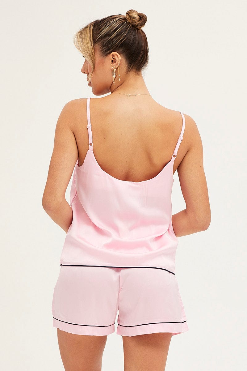 SATIN SET Pink Satin Cami Top & Shorts Pj Set for Women by Ally