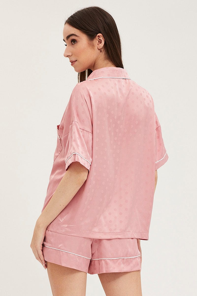 SATIN SET Pink Satin Pajamas Set Short Sleeve for Women by Ally