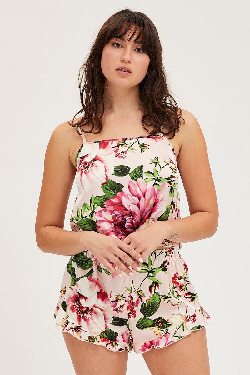 SATIN SET Print Satin Pajamas Set Sleeveless for Women by Ally