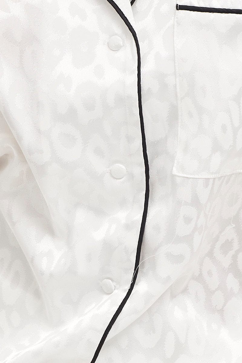 Women's White Satin Pajamas Set Short Sleeve