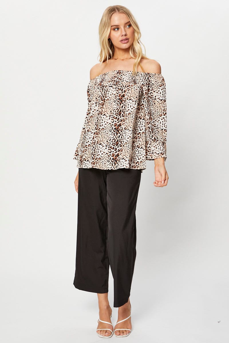 SEMI CROP Animal Print Ruffle Sleeve Top for Women by Ally