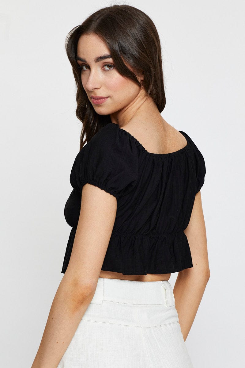 SEMI CROP Black Crop Top Short Sleeve Square Neck for Women by Ally