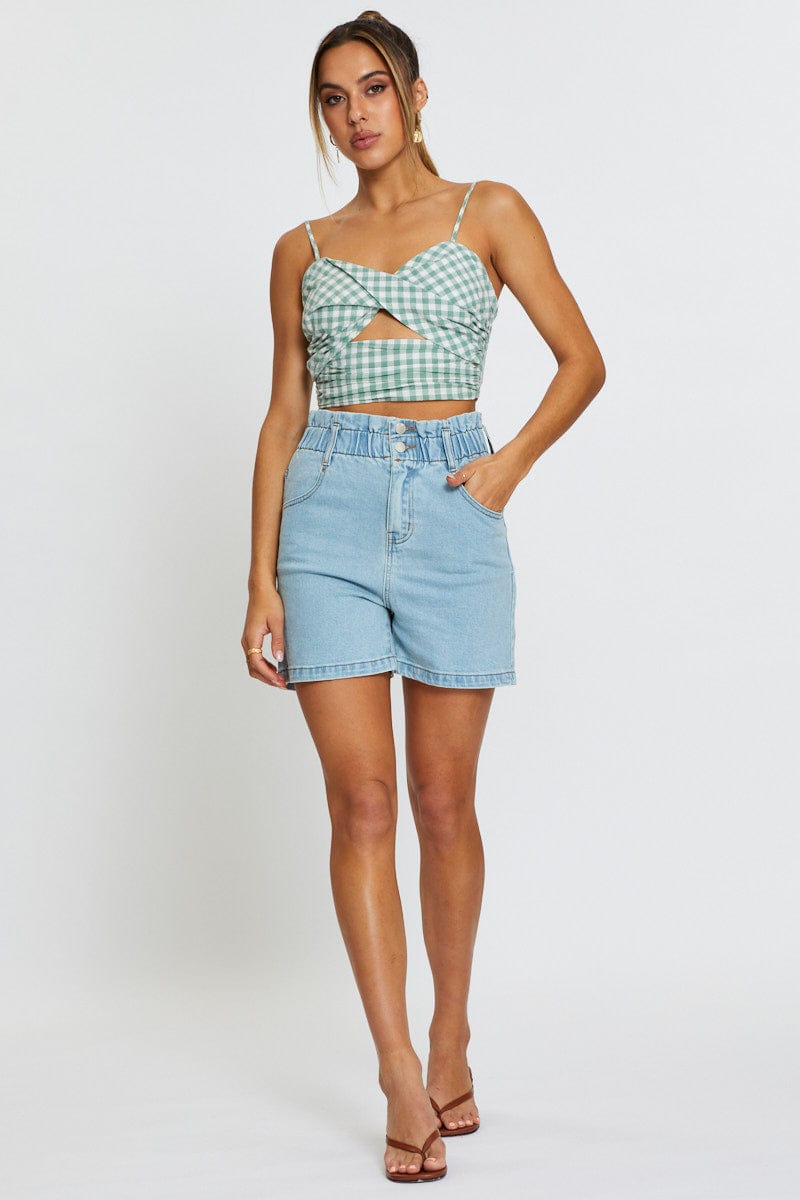 SEMI CROP Check Crop Top Sleeveless for Women by Ally