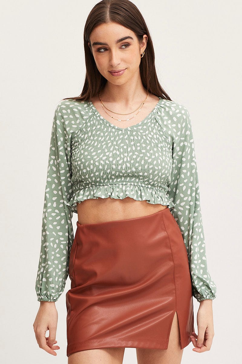 SEMI CROP Geo Print Crop Top Long Sleeve for Women by Ally