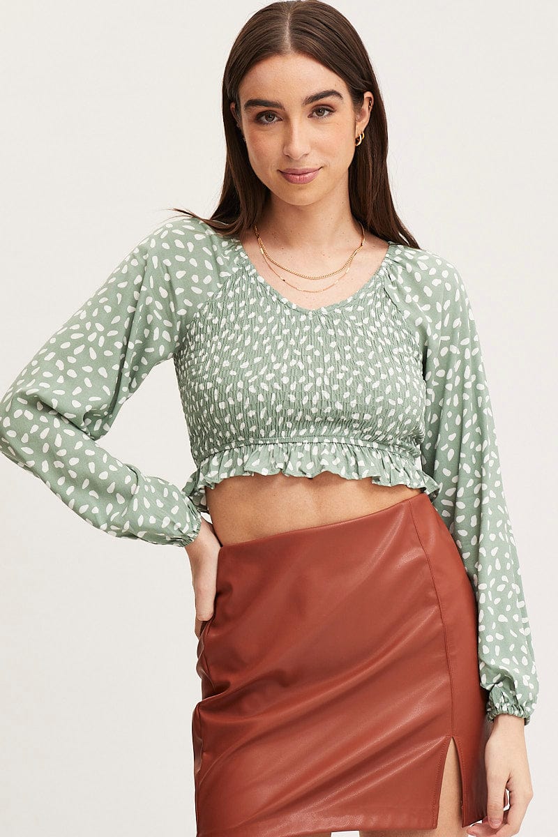 SEMI CROP Geo Print Crop Top Long Sleeve for Women by Ally