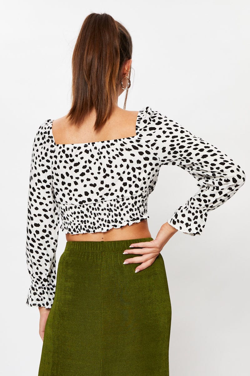 SEMI CROP Geo Print Long Sleeve Geo Print Semi Crop Top for Women by Ally