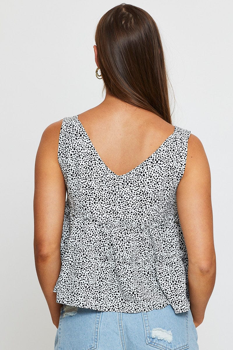 SEMI CROP Geo Print Swing Top Sleeveless V-Neck for Women by Ally