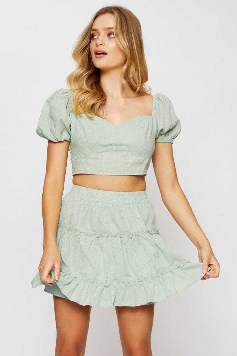SEMI CROP Green Crop Top Short Sleeve for Women by Ally