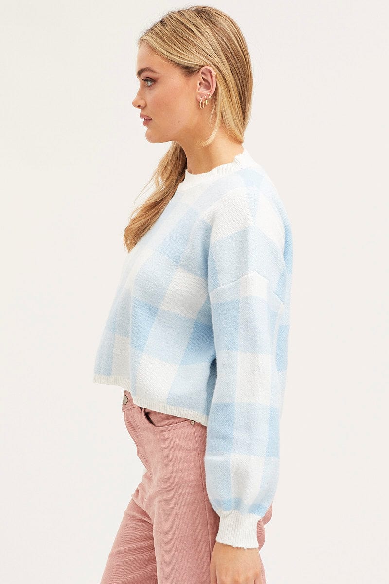 Women's Check Knit Top Long Sleeve Relaxed | Ally Fashion