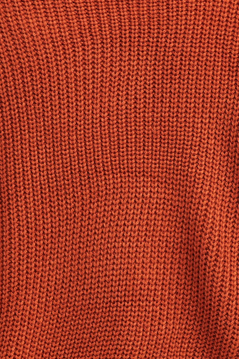 SEMI CROP KNITTED Rust Knit Top Long Sleeve Relaxed for Women by Ally