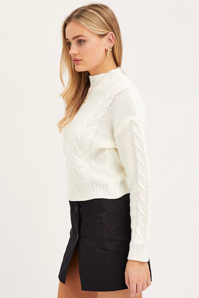 SEMI CROP KNITTED White Knit Top Long Sleeve Crop Turtleneck for Women by Ally