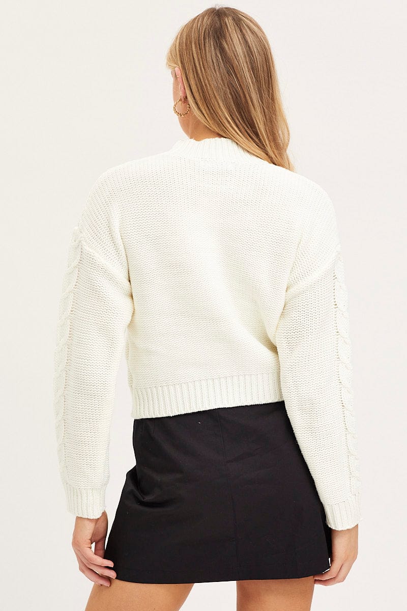 Women’s White Knit Top Long Sleeve Crop Turtleneck Ally Fashion
