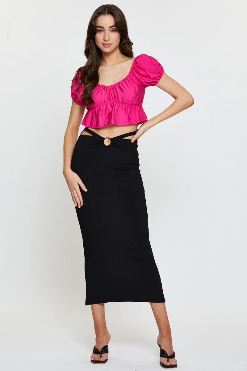 SEMI CROP Pink Crop Top Short Sleeve Square Neck for Women by Ally